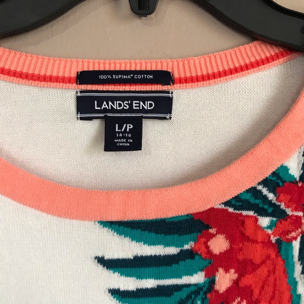 Lands' End Supima Cotton Sweater Flamingo floral - Picture 5 of 5